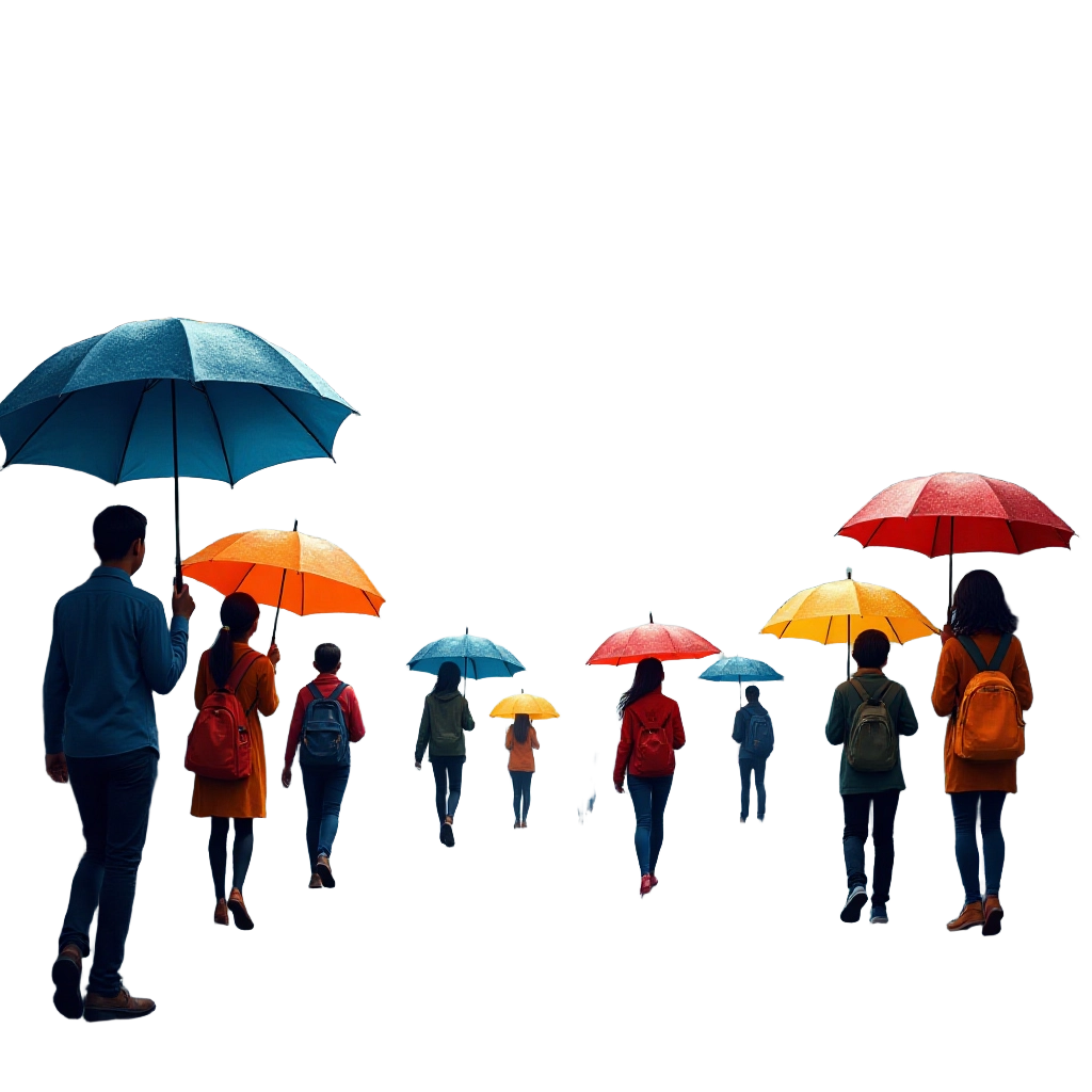 Colorful Umbrellas in the Rain